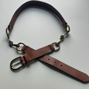 Leather & Brass Horse Bit Belt Equestrian M/L Brown